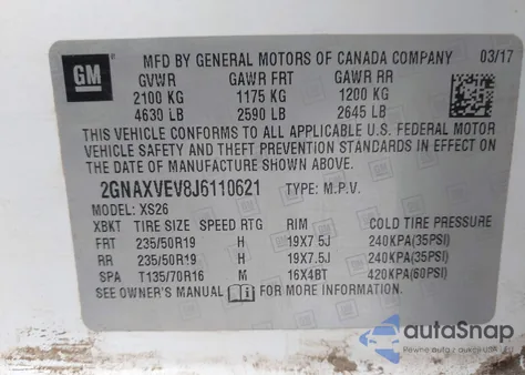 2018 Chevrolet Equinox Premier z USA, uszkodzony, nr VIN 2GNAXVEV8J6110621